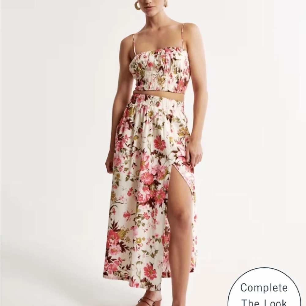 Abercrombie and Fitch Floral Linen-Blend High Slit Maxi Skirt and Top Set Size S